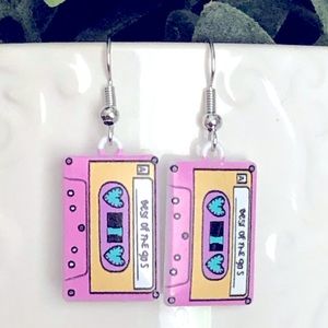 New 90s Mini Music Cassette Tape Dangling Handmade Earrings Pastel Pink Retro